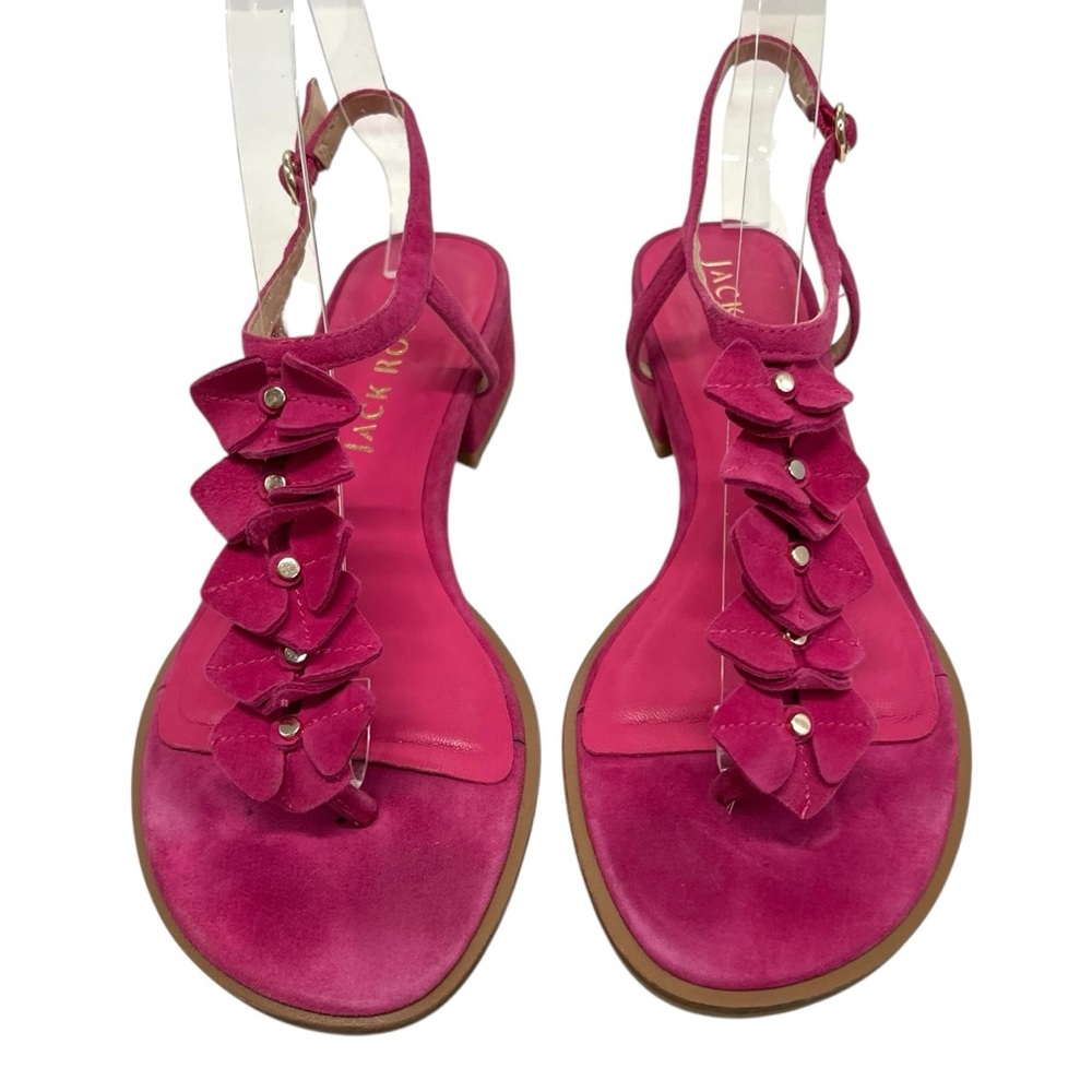 Jack Rogers Fuchsia Pink Suede Block Heel Floral T Strap Sandals Women’s 7.5 - Picture 4 of 14